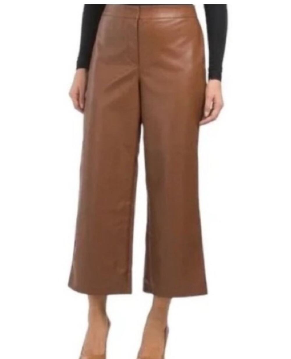 Bagatelle Faux Leather Cropped Wide Leg Pants Chestnut Brown M
